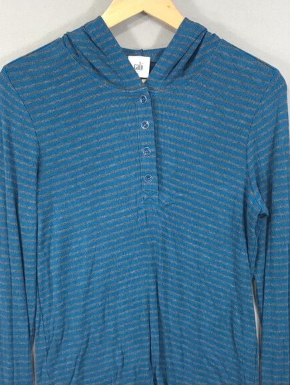 CAbi Riff Teal Hooded Henley Knit Top - Picture 3 of 5